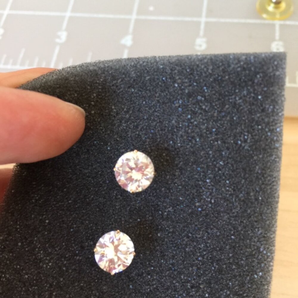 Diamonique 4C Stud Earrings 14K - Picture 3 of 5